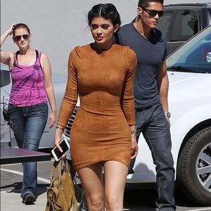 Kylie Inspired Brown Suede Mini Dress 🔥